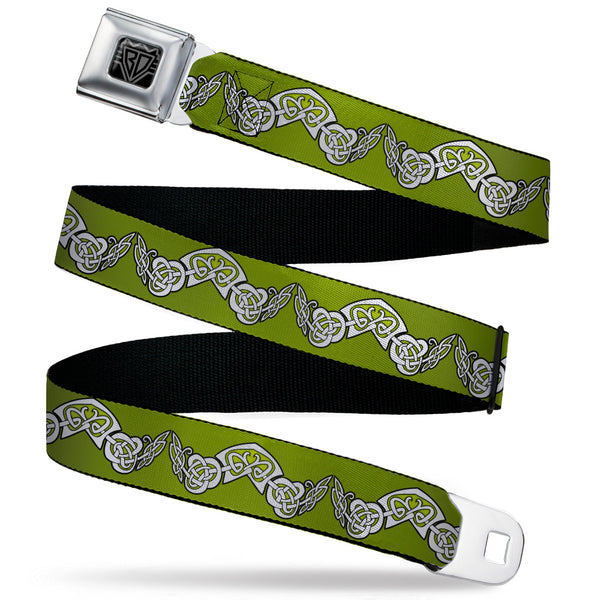 Buckle-Down BD Wings Logo CLOSE-UP Black/Silver Seatbelt Belt - Celtic Knot3 Olives/Black/White Webbing