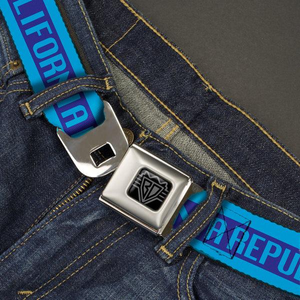 Buckle-Down BD Wings Logo CLOSE-UP Black/Silver Seatbelt Belt - CALIFORNIA REPUBLIC/Bear/Stars Silhouette Blues Webbing