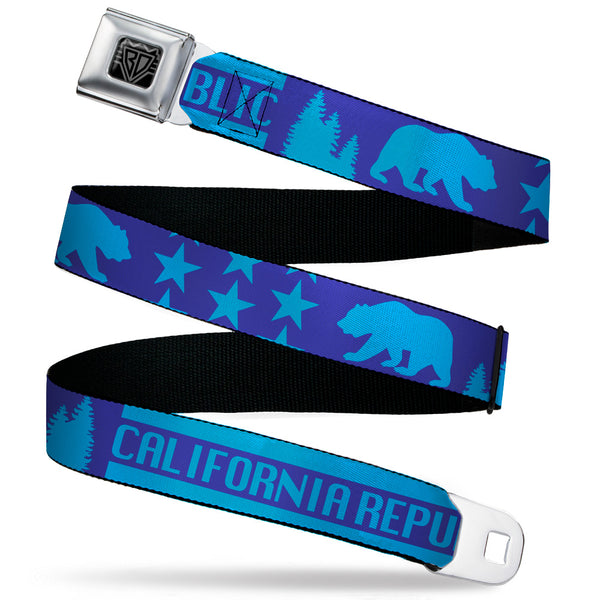 Buckle-Down BD Wings Logo CLOSE-UP Black/Silver Seatbelt Belt - CALIFORNIA REPUBLIC/Bear/Stars Silhouette Blues Webbing