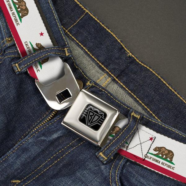 Buckle-Down BD Wings Logo CLOSE-UP Black/Silver Seatbelt Belt - California Flag Continuous Webbing