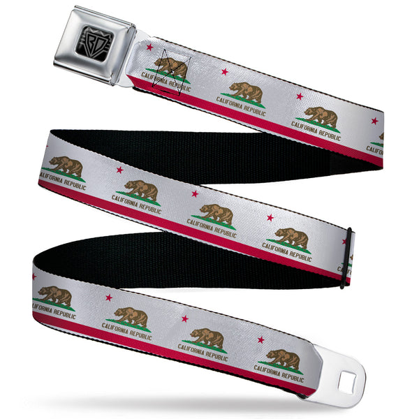 Buckle-Down BD Wings Logo CLOSE-UP Black/Silver Seatbelt Belt - California Flag Continuous Webbing