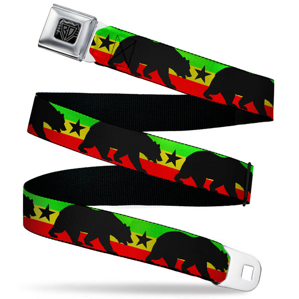 Buckle-Down BD Wings Logo CLOSE-UP Black/Silver Seatbelt Belt - Cali Bear/Star Silhouette Rasta/Black Webbing