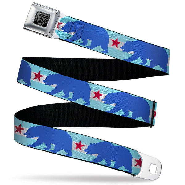 Buckle-Down BD Wings Logo CLOSE-UP Black/Silver Seatbelt Belt - Cali Bear/Star Silhouette Baby Blue/White/Cobalt/Red Webbing