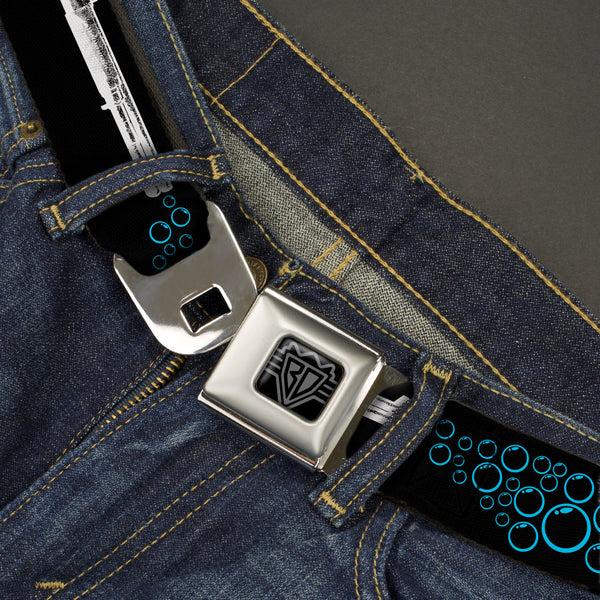 Buckle-Down BD Wings Logo CLOSE-UP Black/Silver Seatbelt Belt - Bubble Shotgun Black/White/Blue Webbing