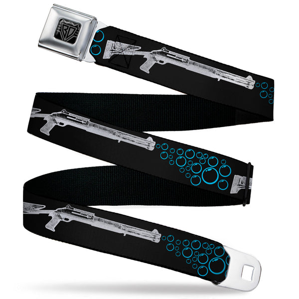 Buckle-Down BD Wings Logo CLOSE-UP Black/Silver Seatbelt Belt - Bubble Shotgun Black/White/Blue Webbing