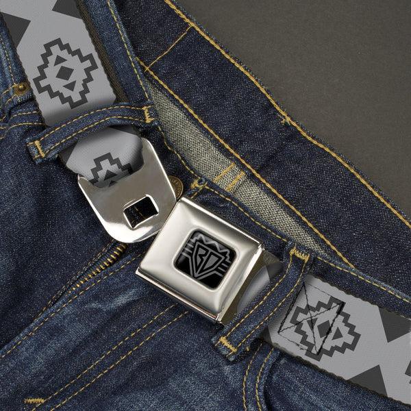 Buckle-Down BD Wings Logo CLOSE-UP Black/Silver Seatbelt Belt - Aztec21 Tonal Grays Webbing