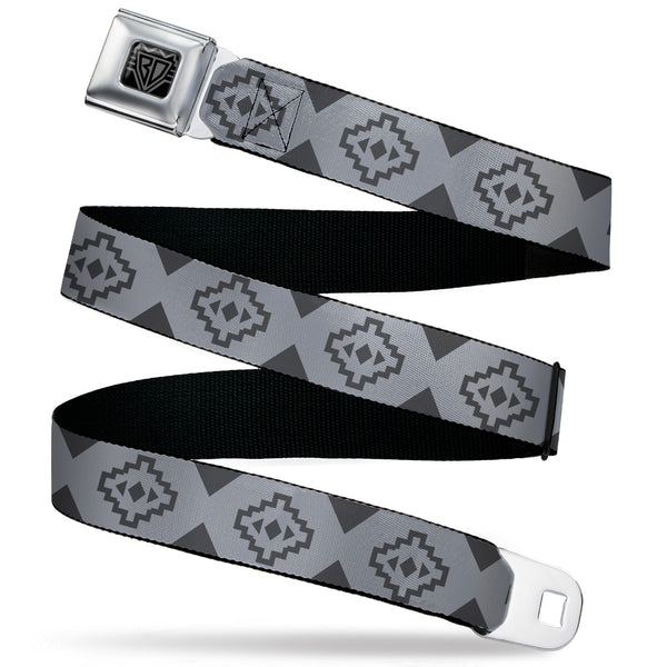 Buckle-Down BD Wings Logo CLOSE-UP Black/Silver Seatbelt Belt - Aztec21 Tonal Grays Webbing