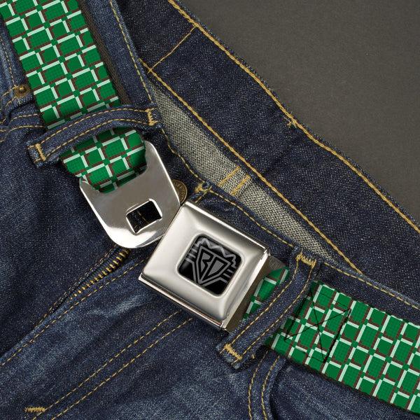 Buckle-Down BD Wings Logo CLOSE-UP Black/Silver Seatbelt Belt - 8-Bit Pixel CLOSE-UP2 Green/White/Brown Webbing