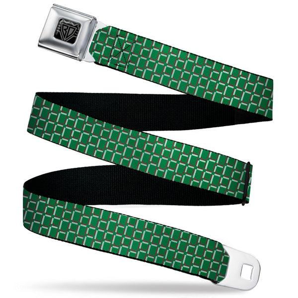 Buckle-Down BD Wings Logo CLOSE-UP Black/Silver Seatbelt Belt - 8-Bit Pixel CLOSE-UP2 Green/White/Brown Webbing