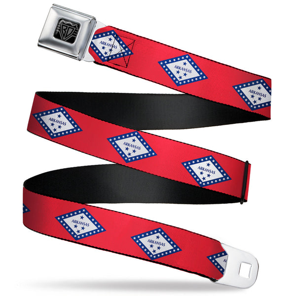 Buckle-Down BD Wings Logo CLOSE-UP Black/Silver Seatbelt Belt - Arkansas Flag Red/Blue/White Webbing