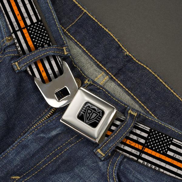 Buckle-Down BD Wings Logo CLOSE-UP Black/Silver Seatbelt Belt - Thin Orange Line Flag Weathered Black/Gray/Orange Webbing