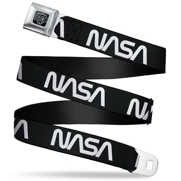 Buckle-Down BD Wings Logo CLOSE-UP Black/Silver Seatbelt Belt - NASA Text Black/White Webbing