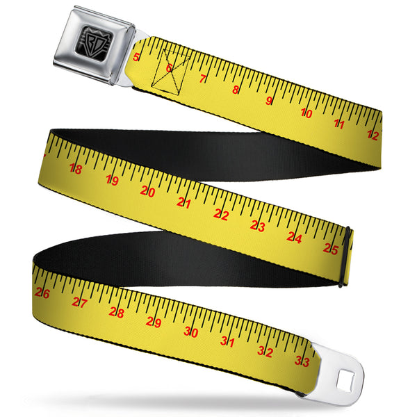 Buckle-Down BD Wings Logo CLOSE-UP Full Color Black Silver Seatbelt Belt - Measuring Tape Yellow/Black/Red Webbing