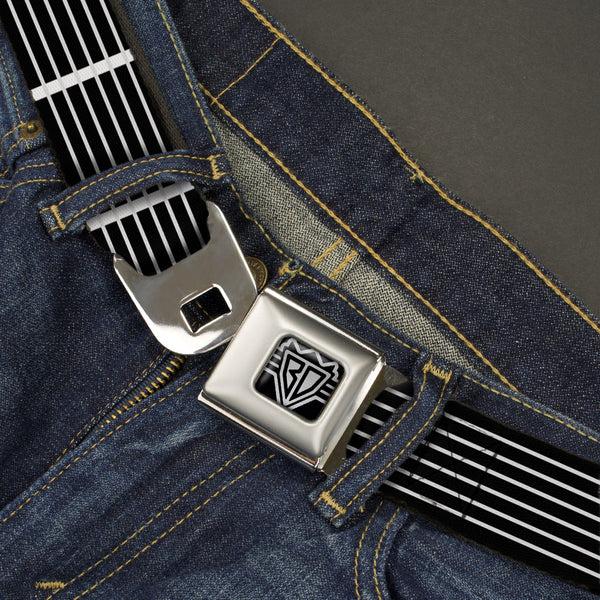 Buckle-Down BD Wings Logo CLOSE-UP Full Color Black Silver Seatbelt Belt - Guitar Neck Black/White Webbing