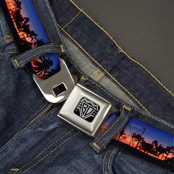 Buckle-Down BD Wings Logo CLOSE-UP Full Color Black Silver Seatbelt Belt - California Sunset Webbing