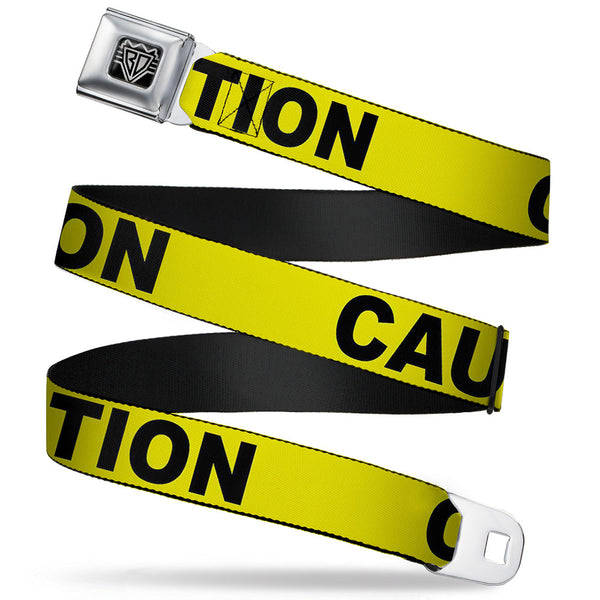 Buckle-Down BD Wings Logo CLOSE-UP Full Color Black Silver Seatbelt Belt - CAUTION Yellow/Black Webbing
