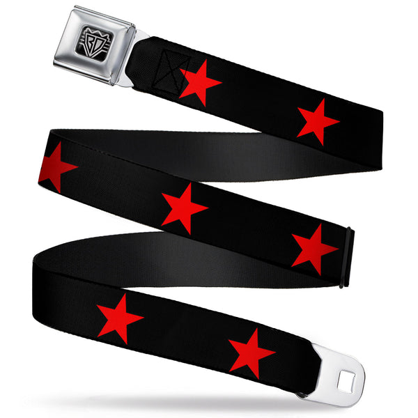 Buckle-Down BD Wings Logo CLOSE-UP Full Color Black Silver Seatbelt Belt - Star Black/Red Webbing