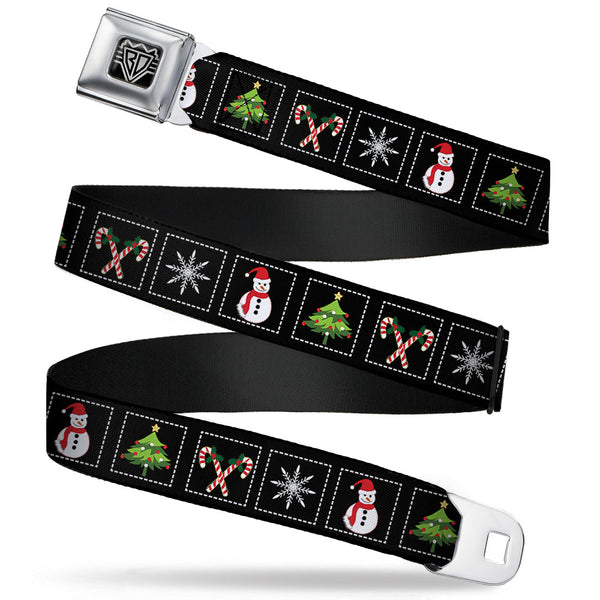 Buckle-Down BD Wings Logo CLOSE-UP Full Color Black Silver Seatbelt Belt - Christmas Blocks Black/White/Multi Color Webbing