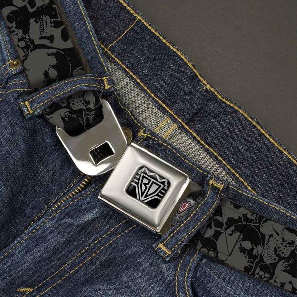 Buckle-Down BD Wings Logo CLOSE-UP Full Color Black Silver Seatbelt Belt - Skull Pile Black/Gray Webbing