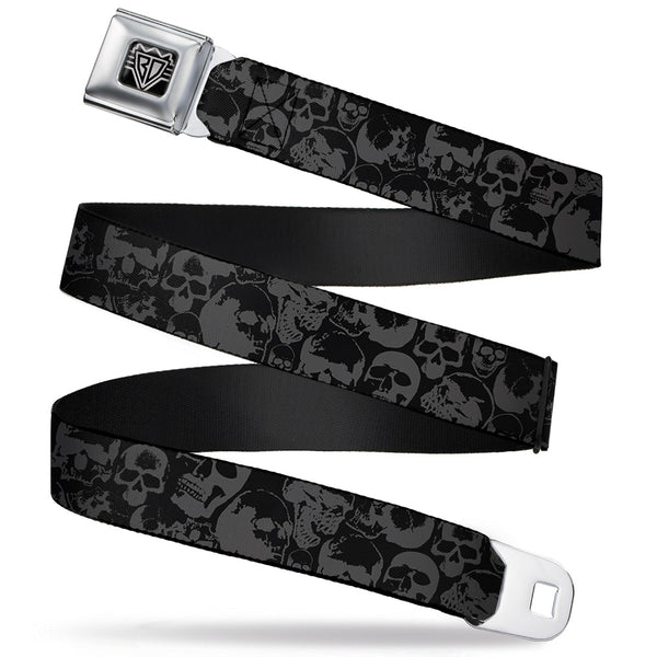 Buckle-Down BD Wings Logo CLOSE-UP Full Color Black Silver Seatbelt Belt - Skull Pile Black/Gray Webbing
