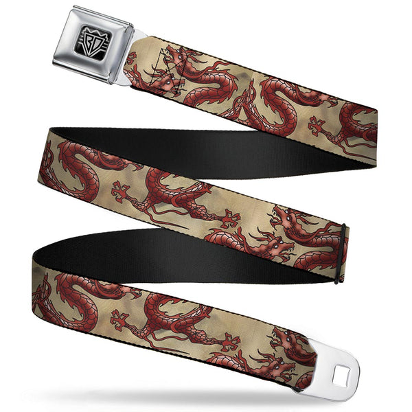 Buckle-Down BD Wings Logo CLOSE-UP Full Color Black Silver Seatbelt Belt - Dragons Tan Webbing
