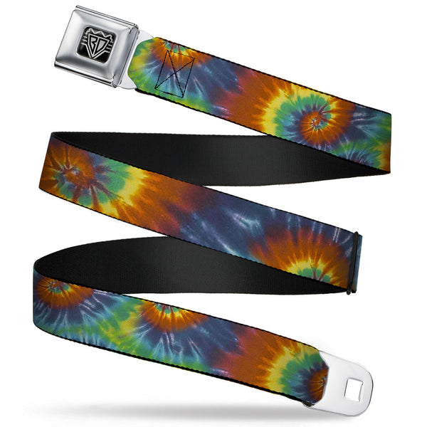 Buckle-Down BD Wings Logo CLOSE-UP Full Color Black Silver Seatbelt Belt - Tie Dye Swirl Multi Color Webbing