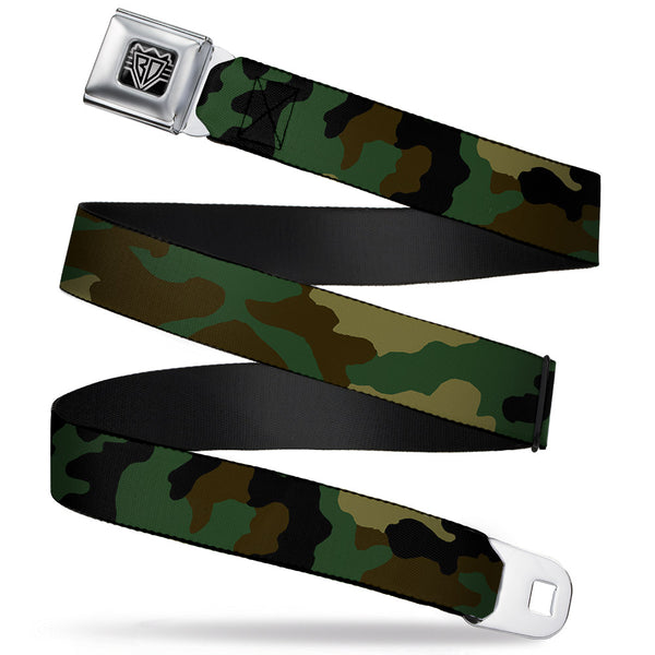 Buckle-Down BD Wings Logo CLOSE-UP Full Color Black Silver Seatbelt Belt - Camo Olive Webbing
