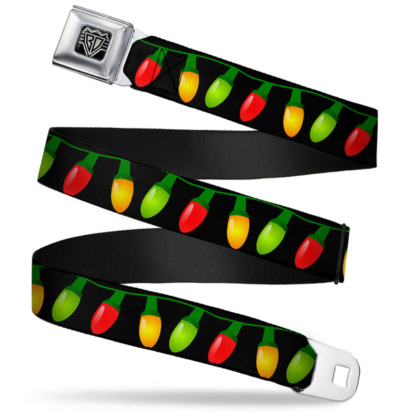 Buckle-Down BD Wings Logo CLOSE-UP Full Color Black Silver Seatbelt Belt - Christmas Lights Black/Multi Color Webbing
