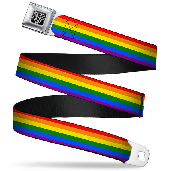 Buckle-Down BD Wings Logo CLOSE-UP Full Color Black Silver Seatbelt Belt - Flag Pride Rainbow Webbing