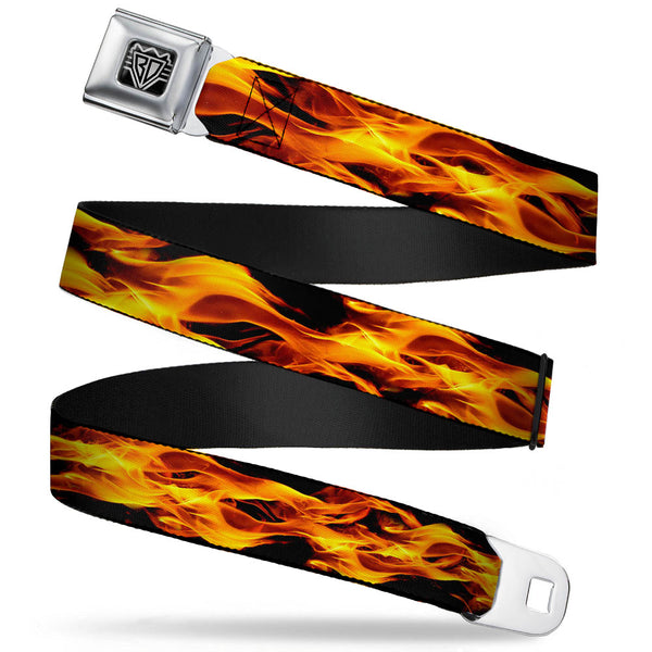 Buckle-Down BD Wings Logo CLOSE-UP Full Color Black Silver Seatbelt Belt - Flames Vivid Black/Orange Webbing