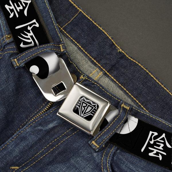 Buckle-Down BD Wings Logo CLOSE-UP Full Color Black Silver Seatbelt Belt - Yin Yang Symbol CLOSE-UP/Characters Black/White Webbing