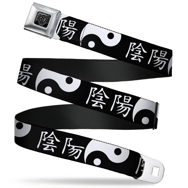 Buckle-Down BD Wings Logo CLOSE-UP Full Color Black Silver Seatbelt Belt - Yin Yang Symbol CLOSE-UP/Characters Black/White Webbing