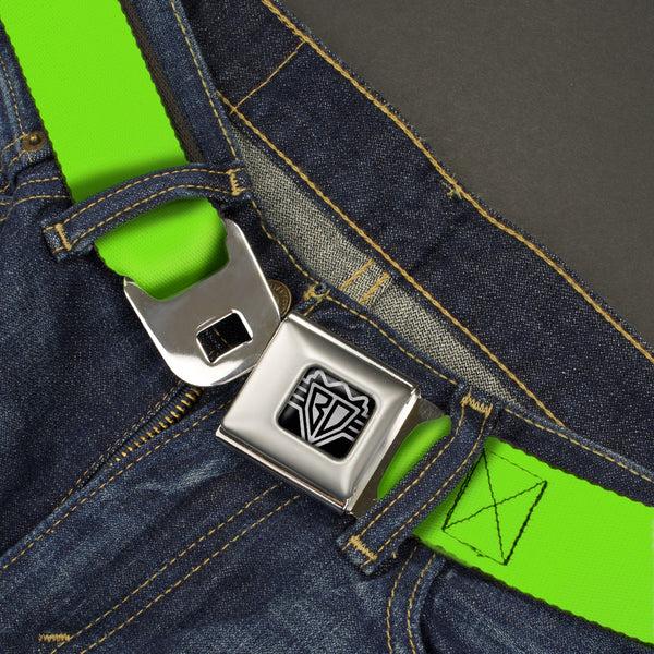 Buckle-Down BD Wings Logo CLOSE-UP Full Color Black Silver Seatbelt Belt - Neon Green Webbing