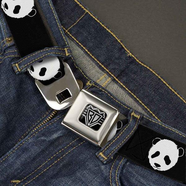 Buckle-Down BD Wings Logo CLOSE-UP Full Color Black Silver Seatbelt Belt - Panda Bear Repeat Webbing