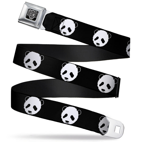 Buckle-Down BD Wings Logo CLOSE-UP Full Color Black Silver Seatbelt Belt - Panda Bear Repeat Webbing