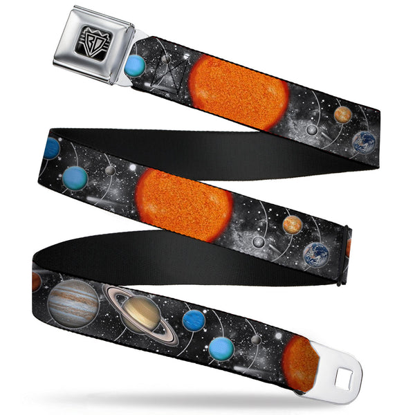 Buckle-Down BD Wings Logo CLOSE-UP Full Color Black Silver Seatbelt Belt - Solar System Sun/Planets/Stars Webbing