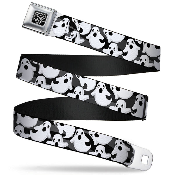 Buckle-Down BD Wings Logo CLOSE-UP Full Color Black Silver Seatbelt Belt - Ghosts Scattered Black/White Webbing