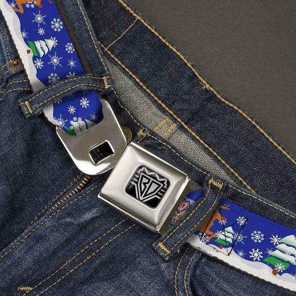 Buckle-Down BD Wings Logo CLOSE-UP Full Color Black Silver Seatbelt Belt - Santa & Reindeers Webbing