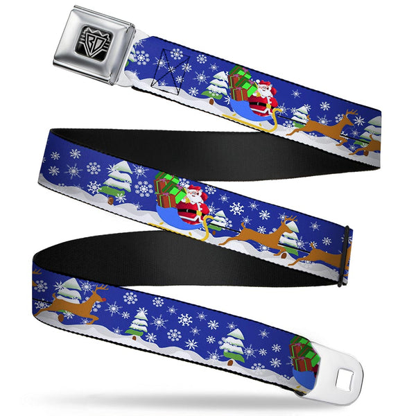 Buckle-Down BD Wings Logo CLOSE-UP Full Color Black Silver Seatbelt Belt - Santa & Reindeers Webbing