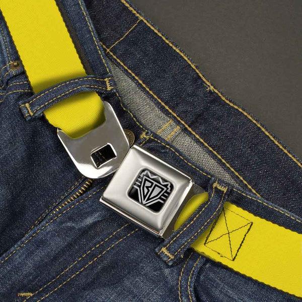 Buckle-Down BD Wings Logo CLOSE-UP Full Color Black Silver Seatbelt Belt - Yellow Webbing