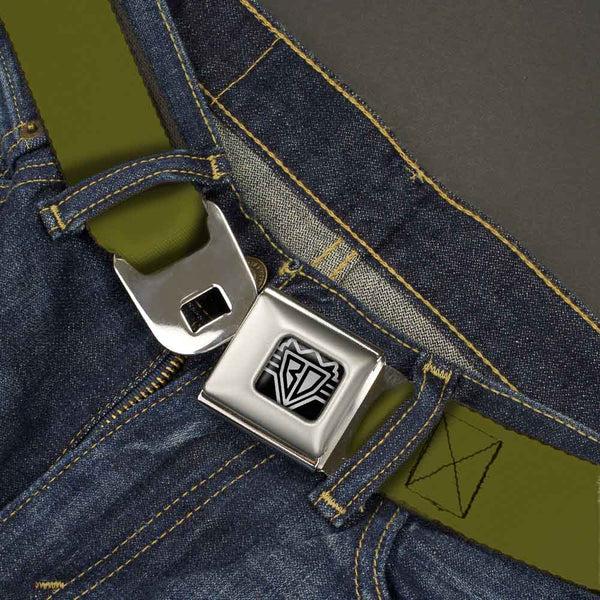 Buckle-Down BD Wings Logo CLOSE-UP Full Color Black Silver Seatbelt Belt - Olive Webbing