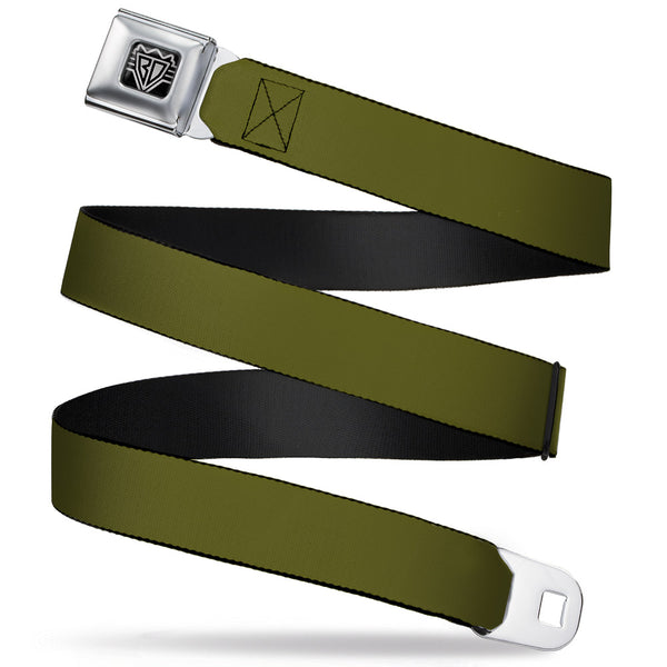 Buckle-Down BD Wings Logo CLOSE-UP Full Color Black Silver Seatbelt Belt - Olive Webbing