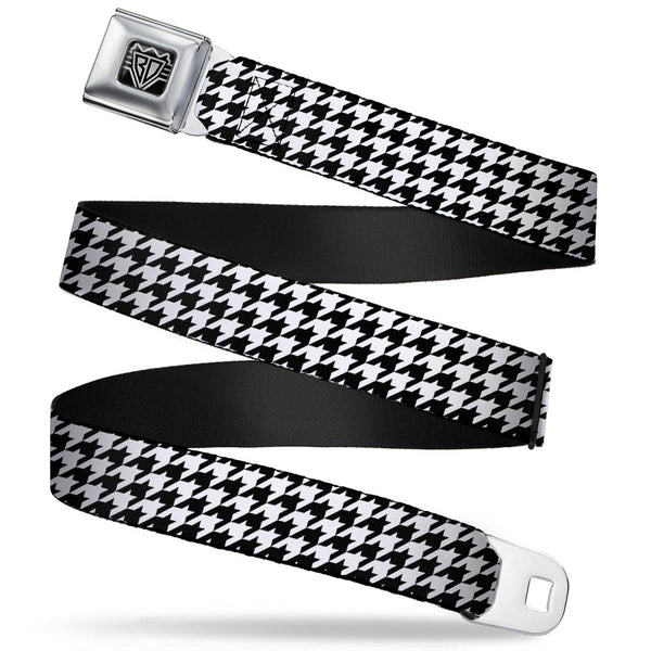 Buckle-Down BD Wings Logo CLOSE-UP Full Color Black Silver Seatbelt Belt - Houndstooth Black/White Webbing