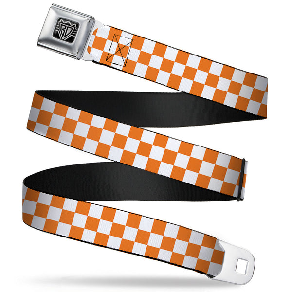 Buckle-Down BD Wings Logo CLOSE-UP Full Color Black Silver Seatbelt Belt - Checker White/TN Orange Webbing