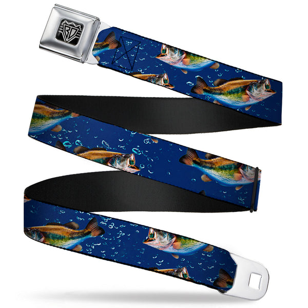 Buckle-Down BD Wings Logo CLOSE-UP Full Color Black Silver Seatbelt Belt - Bass Fish/Water Bubbles Webbing