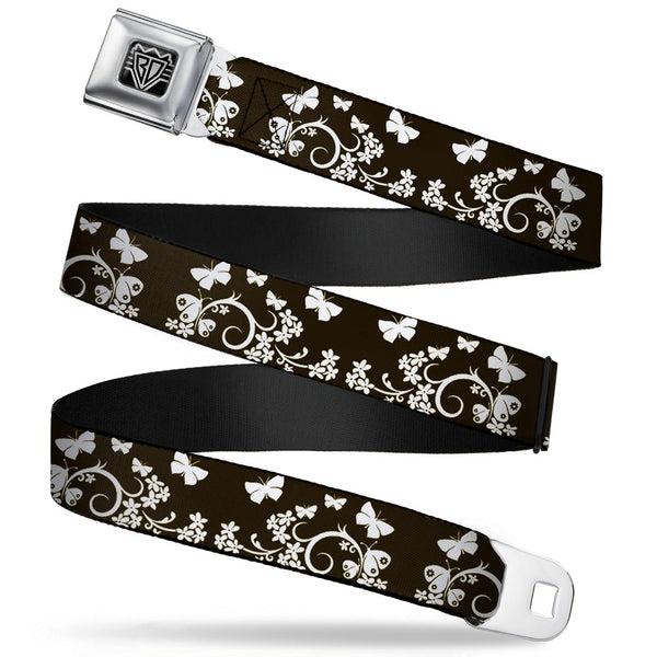 Buckle-Down BD Wings Logo CLOSE-UP Full Color Black Silver Seatbelt Belt - Butterfly Garden Black/White Webbing