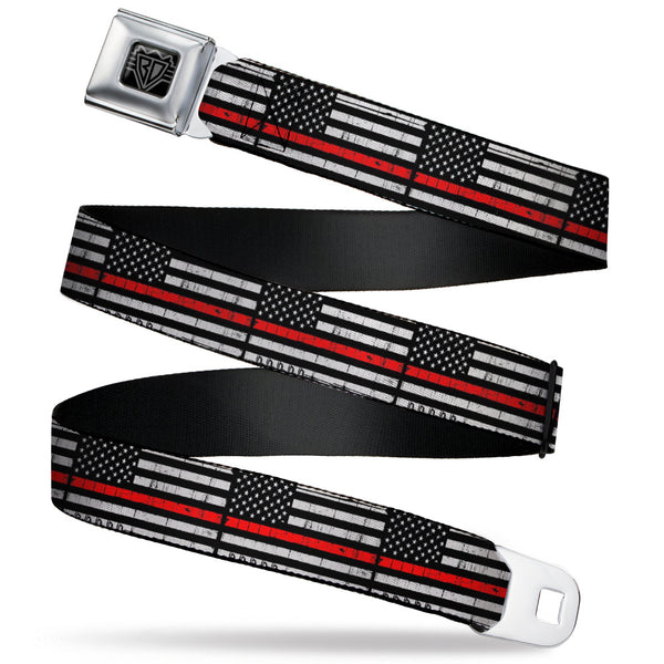 Buckle-Down BD Wings Logo CLOSE-UP Full Color Black Silver Seatbelt Belt - Thin Red Line Flag Weathered Black/Gray/Red Webbing