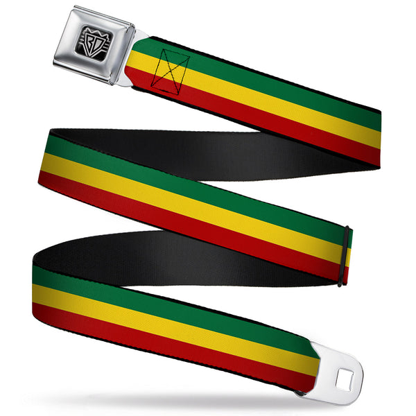 Buckle-Down BD Wings Logo CLOSE-UP Full Color Black Silver Seatbelt Belt - Rasta Webbing
