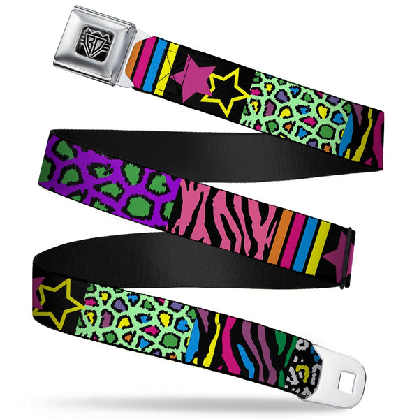 Buckle-Down BD Wings Logo CLOSE-UP Full Color Black Silver Seatbelt Belt - Animal Skins & Stripes 2 Webbing