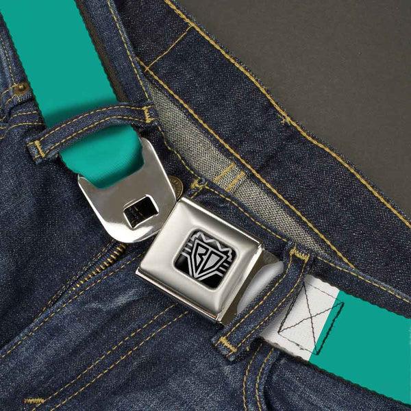 Buckle-Down BD Wings Logo CLOSE-UP Full Color Black Silver Seatbelt Belt - Teal Webbing